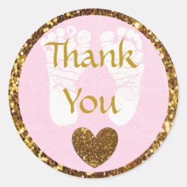 Rosa och Guld Baby Shower Tack! Runt Klistermärke
