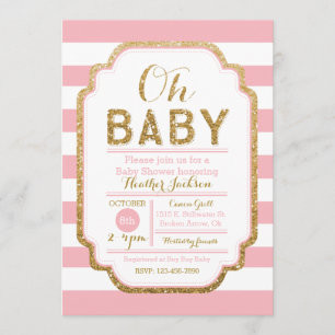 Rosa och guld- baby showerinbjudan, flicka inbjudningar