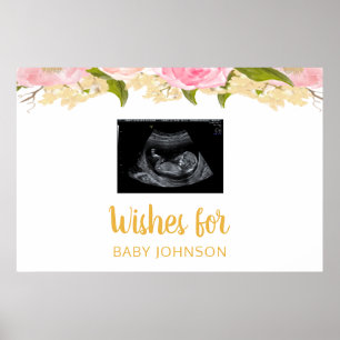 Rosa och Guld Babykläder Guest Bok Sign Sonogram Poster