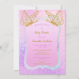 Rosa och Guld Babyskor Whimsique Butterfly Inbjudningar