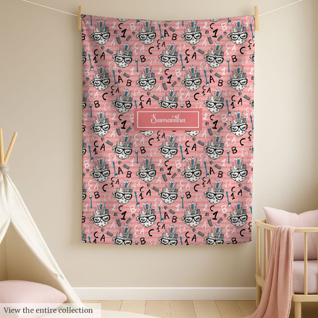  rosa och guld, back to school i glitter fleecefilt (Blush pink & gold glitter back to school blanket)