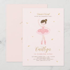 Rosa och Guld Ballerina Birthday Call Inbjudningar