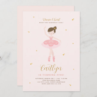 Rosa och Guld Ballerina Birthday Call Inbjudningar