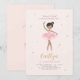 Rosa och Guld Ballerina Birthday Call Inbjudningar