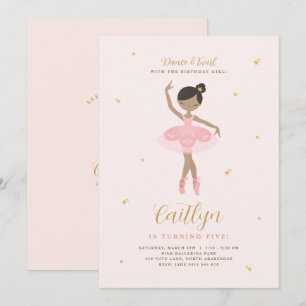 Rosa och Guld Ballerina Birthday Call Inbjudningar