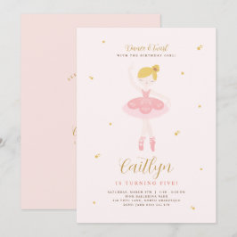 Rosa och Guld Ballerina Birthday Call Inbjudningar