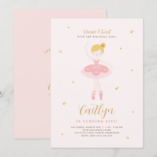 Rosa och Guld Ballerina Birthday Call Inbjudningar