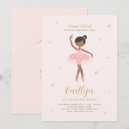 Rosa och Guld Ballerina Birthday Call Inbjudningar