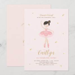 Rosa och Guld Ballerina Birthday Call Inbjudningar