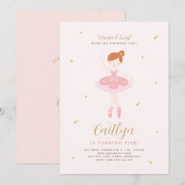 Rosa och Guld Ballerina Birthday Call Inbjudningar