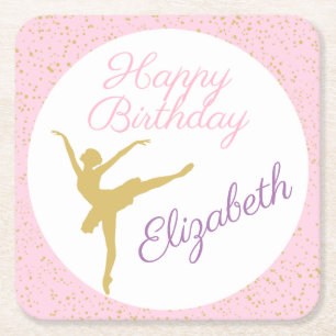 Rosa och Guld Ballerina Birthday Underlägg Papper Kvadrat