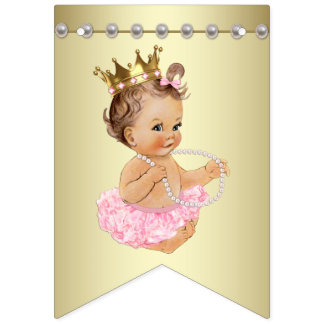 Rosa och Guld Ballerina Pearls Baby Shower Vimplar