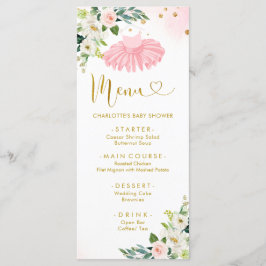 Rosa och Guld Ballerina Tutu Baby Shower Menu Meny