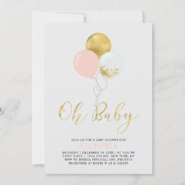 Rosa och Guld-ballonger | Oh Flicka Baby Shower Inbjudningar