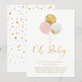 Rosa och Guld-ballonger | Oh Flicka Baby Shower Inbjudningar