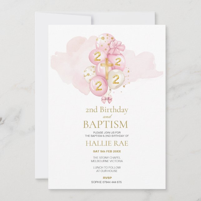 Rosa och Guld-baptism och andra födelsedagsinbjuda Inbjudningar (Framsida)