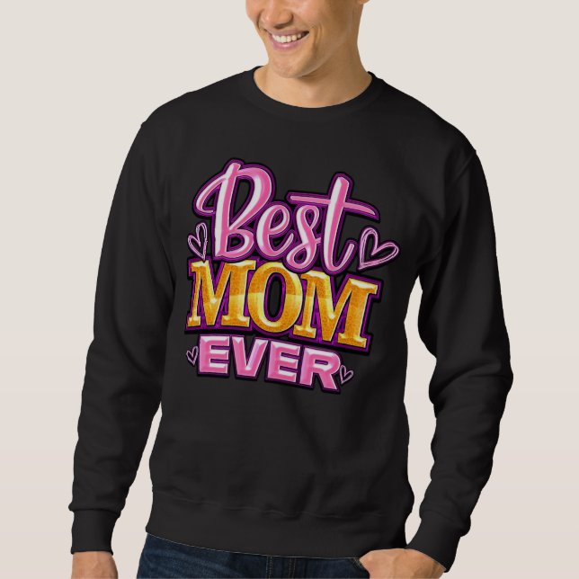 Rosa och guld Bästa mamma någonsin typografi Lång Ärmad Tröja (Framsida)