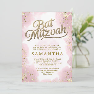 Rosa och guld Bat Mitzvah-inbjudan Inbjudningar