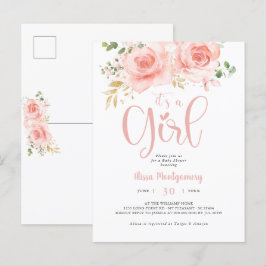 Rosa och Guld Bebis-flicka Babyshower Postkort Vykort