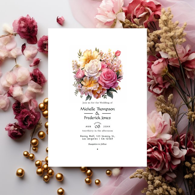 Rosa och guld blommande bröllop inbjudningar (Skapare uppladdad)
