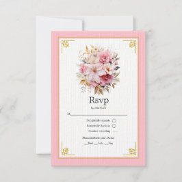 Rosa och guld blommande bröllop OSA kort