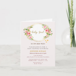 Rosa och Guld-blommans babydusch i Flicka Inbjudan