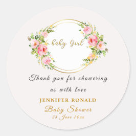 Rosa och Guld-blommans babydusch i Flicka Runt Klistermärke