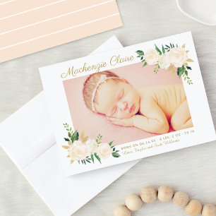 Rosa och guld Blommig Babyflicka Foto Födelsebevis Meddelande