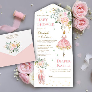 Rosa och Guld Blommig Ballerina Bebis Shower