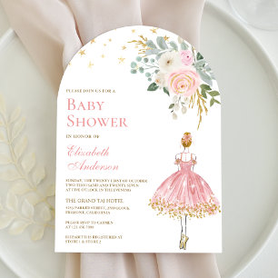 Rosa och Guld Blommig Ballerina Valvbåge Barnkalas Inbjudningar