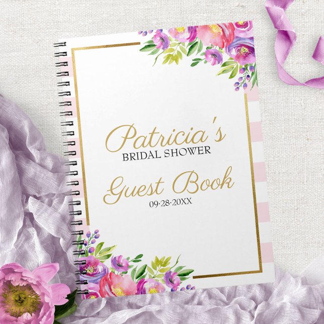 Rosa och guld blommig bröllopsfest gästbok anteckningsbok (Skapare uppladdad)
