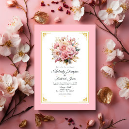Rosa och Guld Blommig Bröllopsinbjudan Inbjudningar