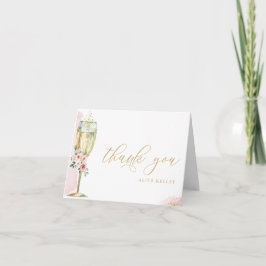 Rosa och guld blommig champagneglas personlig  tack kort