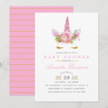 Rosa och guld blommig enhörning flicka baby shower