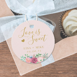 Rosa och guld blommig Kärlek är söt Bröllop Gåvor Etiketter