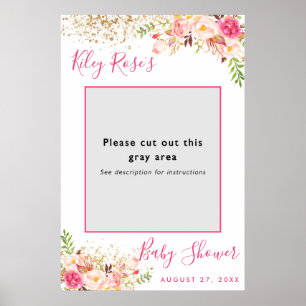 Rosa och Guld Blommigt Babyfoto prop Ram Poster