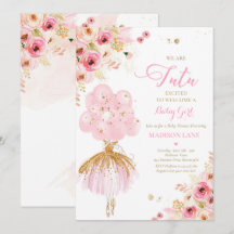 Rosa och Guld Blommigt Ballerina Baby Shower