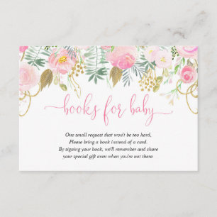 Rosa och guld blommigt, begäran om babydusch i bok tilläggskort