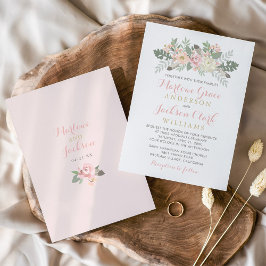  Rosa och Guld Blommigt Boho Bröllop Inbjudningar