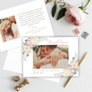 Rosa och Guld Blommigt Boho Bröllop Photo Tack Kort