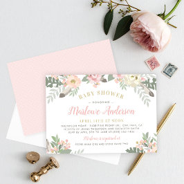 Rosa och Guld Blommigt Boho Girl Baby Shower Inbjudningar