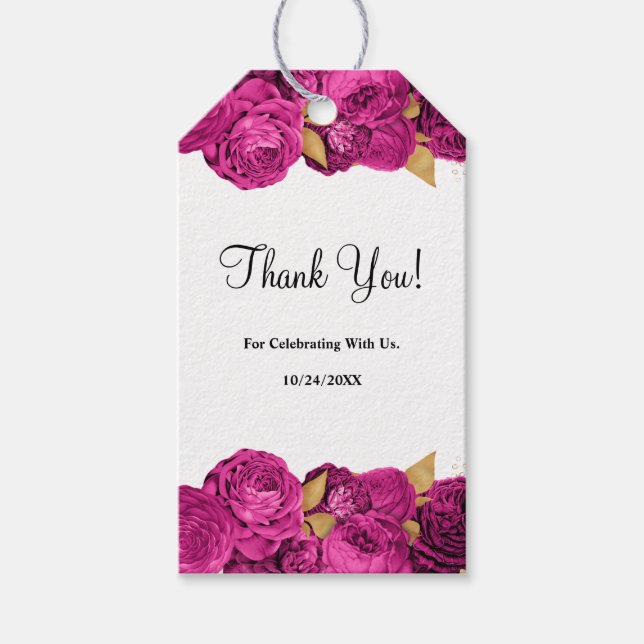 Rosa och Guld Blommigt Bröllop Gift-Märkre Presentetikett (Framsidan)