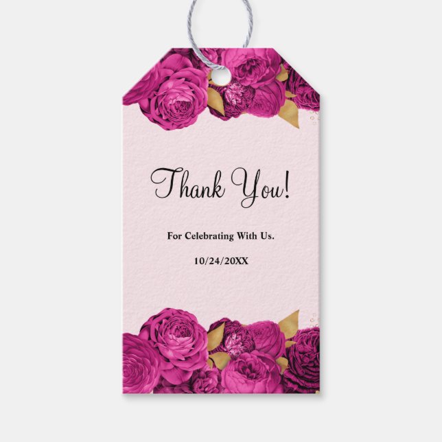 Rosa och Guld Blommigt Bröllop Gift-Märkre Presentetikett (Framsidan)