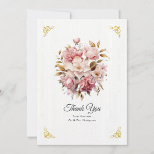 Rosa och Guld Blommigt Bröllop Tack Kort