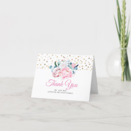 Rosa och Guld Blommigt Bröllop Tack Kort