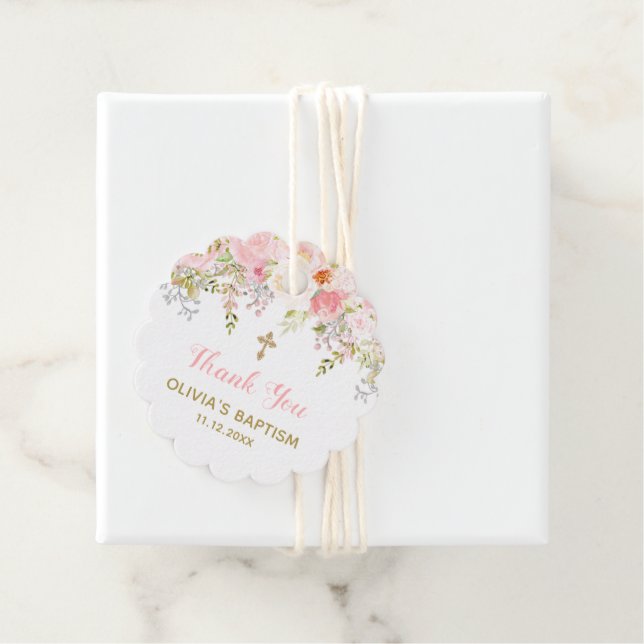 Rosa och Guld Blommigt Communion Girl Gåvor Etiketter (På plats)