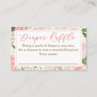 Rosa och Guld Blommigt Diaper Raffle Biljett