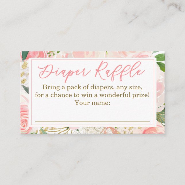 Rosa och Guld Blommigt Diaper Raffle Biljett (Framsida)