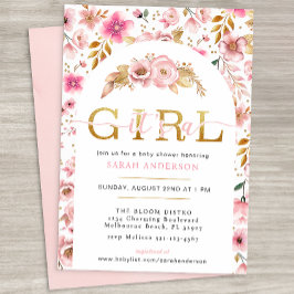 Rosa och Guld Blommigt Flicka Shower Invita Inbjudningar