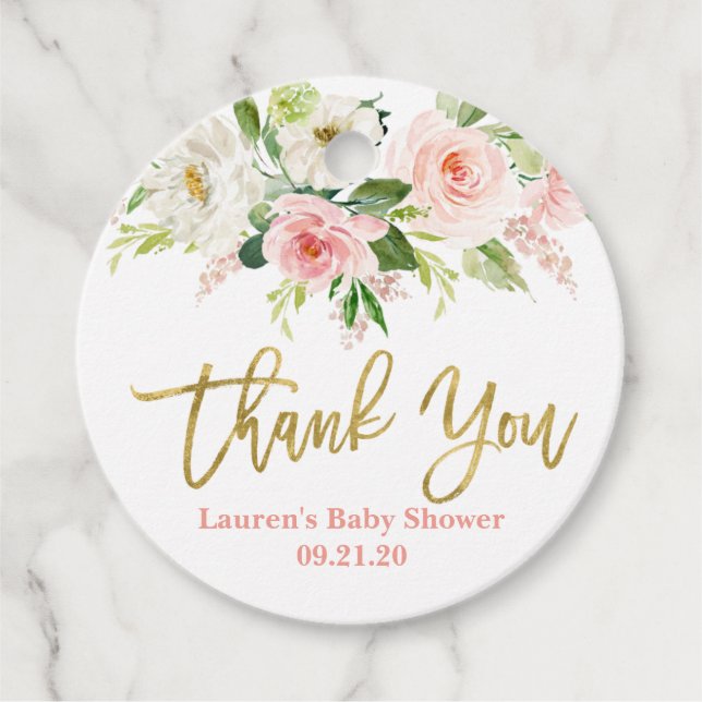 Rosa och guld blommigt gåvor etiketter (Framsida)